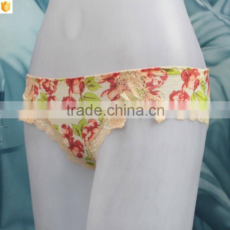2016 hot cotton printed colorful flower lace brief panty