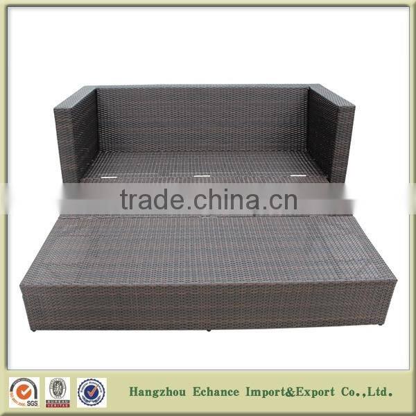 Fashion Outdoor Garden Furniture Brown and black Rattan folding sofa bed with cushion-FN4003