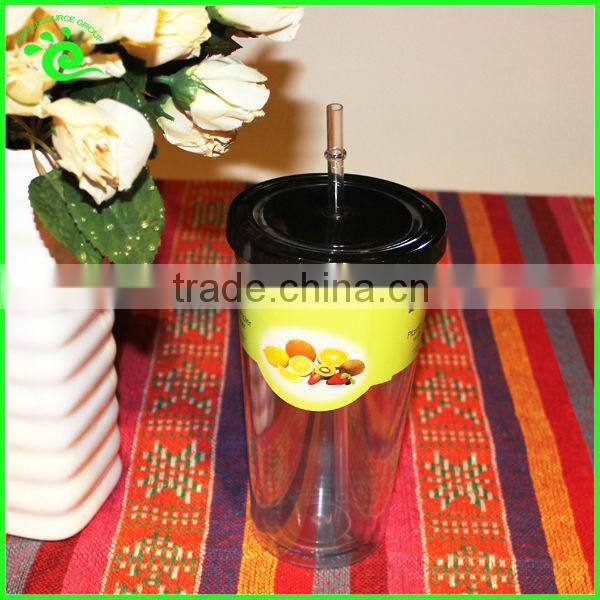 Double Wall Plastic Tumbler With Straw