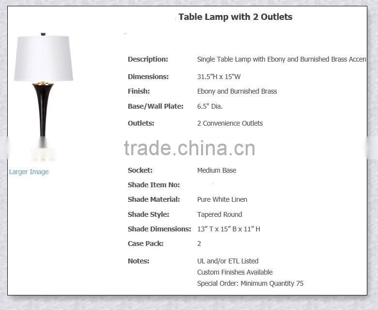 UL Approved Hotel Room UL Listed Light Fixture/Decorative Lamp with 2 outlets for HC-H069