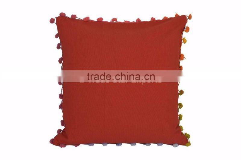 Suzani Embroidered Cushion Cover Boho Throw Indian Pom Pom Pillow Cases 16x16