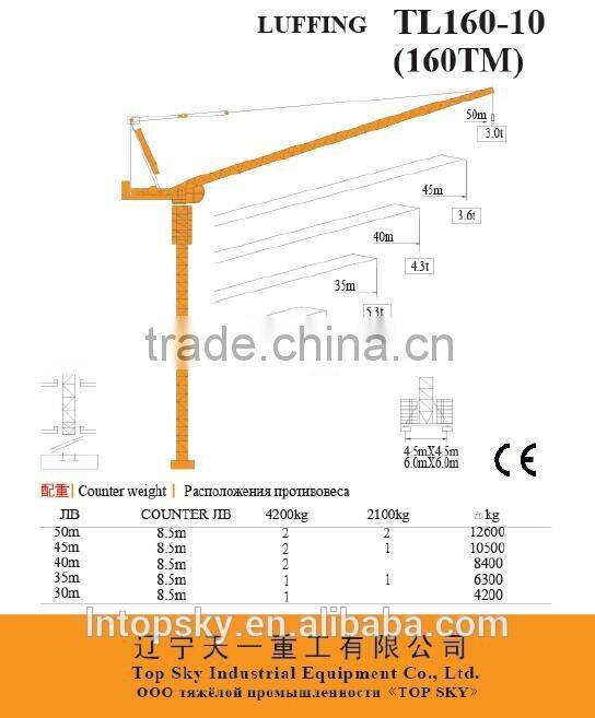 hot sale TL160-10 luffing tower crane