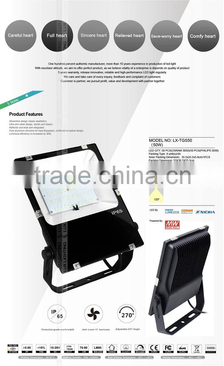 High efficacy 120lm mini design waterproof outdoor 50w led flood light