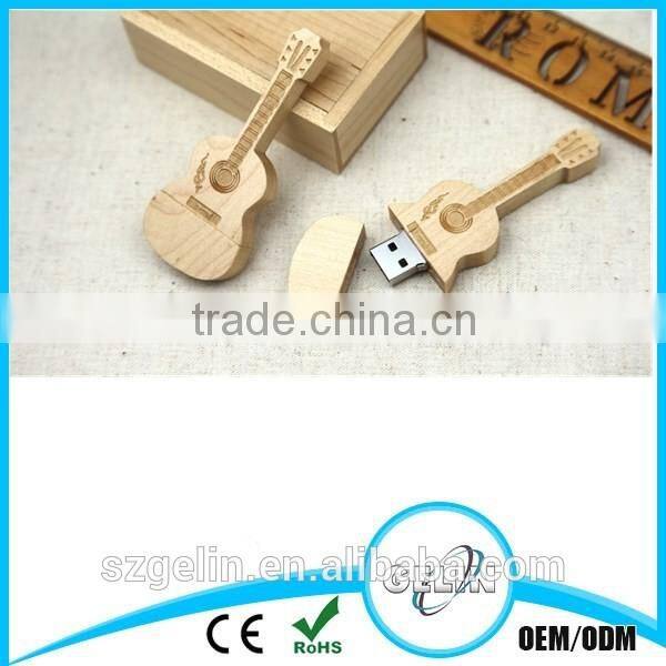 Guitar shape wooden and bamboo material usb many packaging avalibale