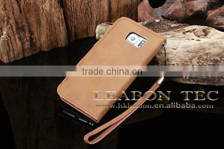 2015 new high quality retro leather case, for samsung galaxy s6 edge wallet case