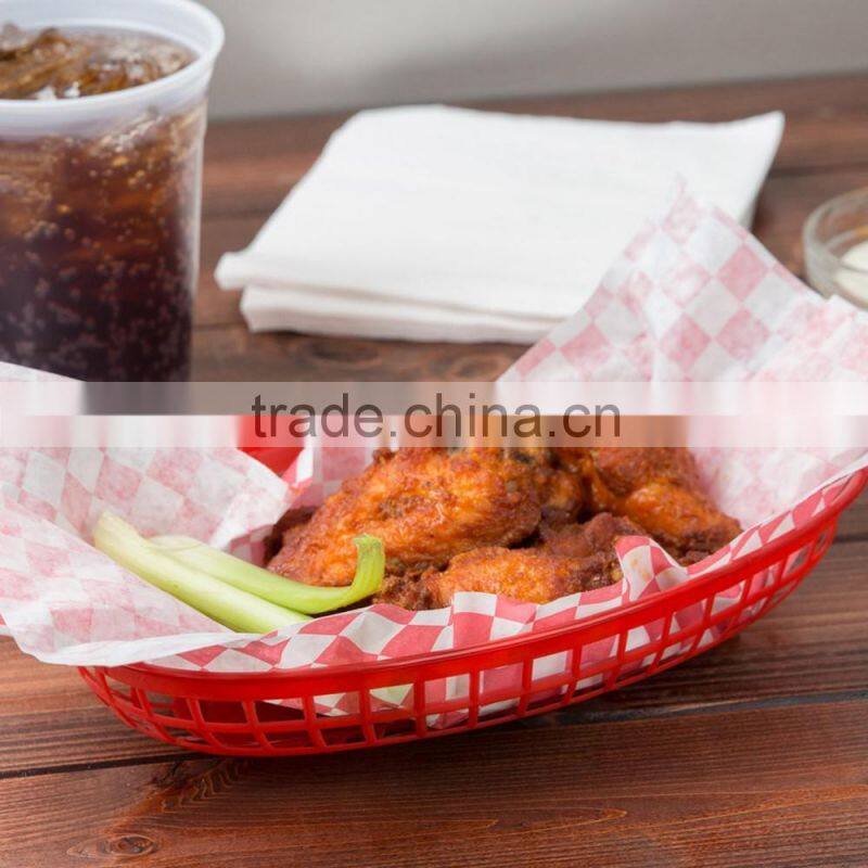 Hot Sale Custom Cheap Plastic Deli Serving Basket Red Restaurant Diner Serveware Red Oval Dinner Baskets Fast Food Baskets