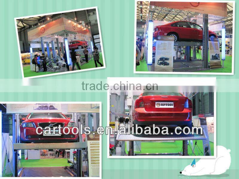 Hydraulic low ceiling tilting car stacking lift