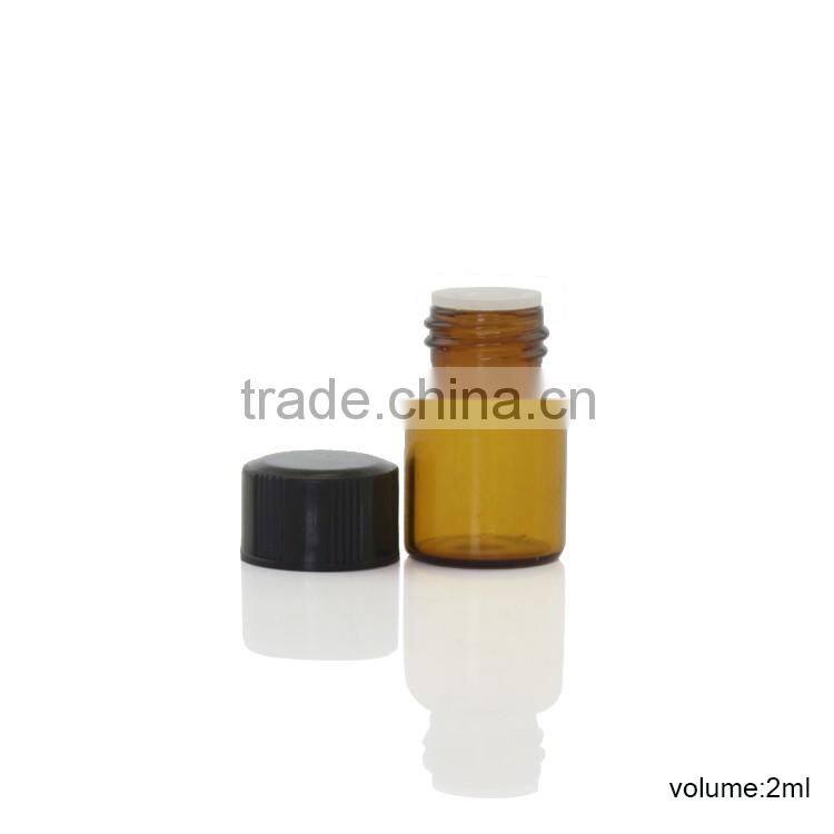 2ml small amber color glass bottle with plastic lid