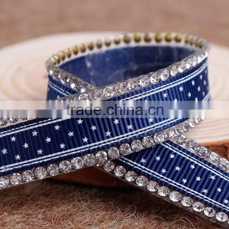 Iron On Rhinestone Patterns Chain,Printing Beautiful Parttern Ribbon Base On Glue For Garment Accessory