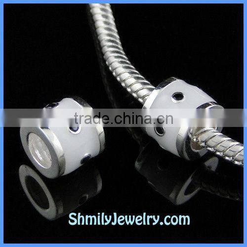 Wholesale White Enamel and Black CZ Sterling Silver Jewelry Beads BES58
