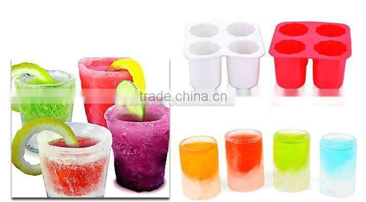 Silicone 4 Cup Shot Glass Mold Cool Shooters Ice Cube Tray Dishwasher Safe