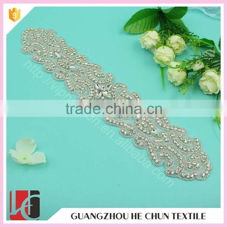 HC-3449 Hechun Factory Sew On Crystal Bead Hand Applique Embroidery Designs for Wedding Dress