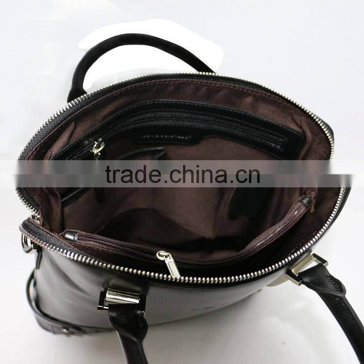 Special design men's black first layer lambskin leather multifunctional zipper briefcase