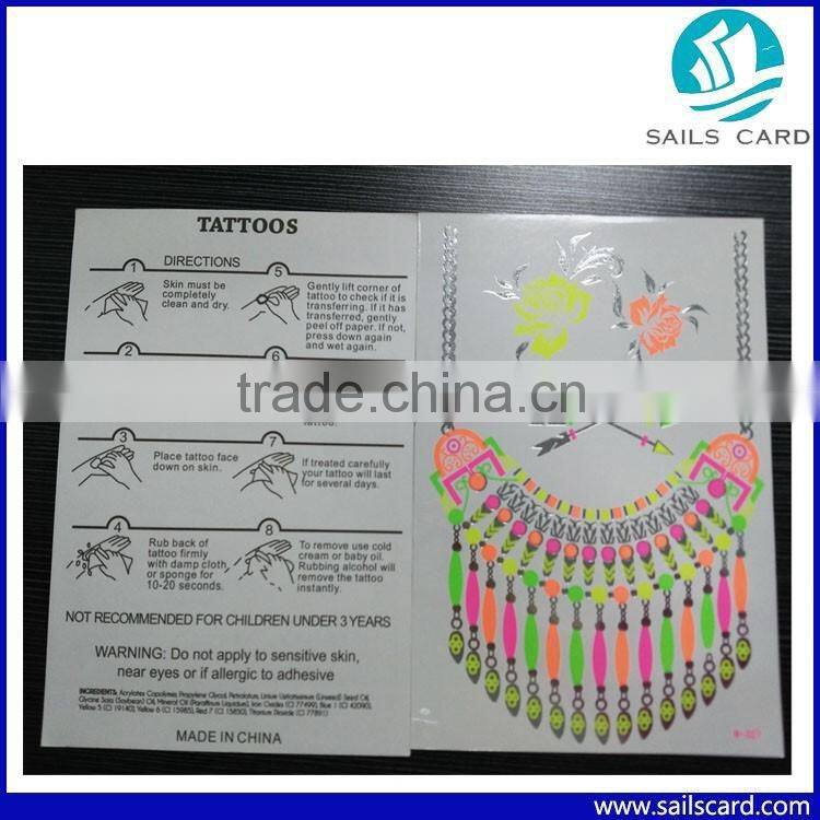 Custom Design skin safe temporary tattoo sticker fluorescent tattoo sticker