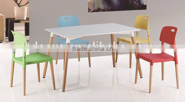 plastic chair with wood leg