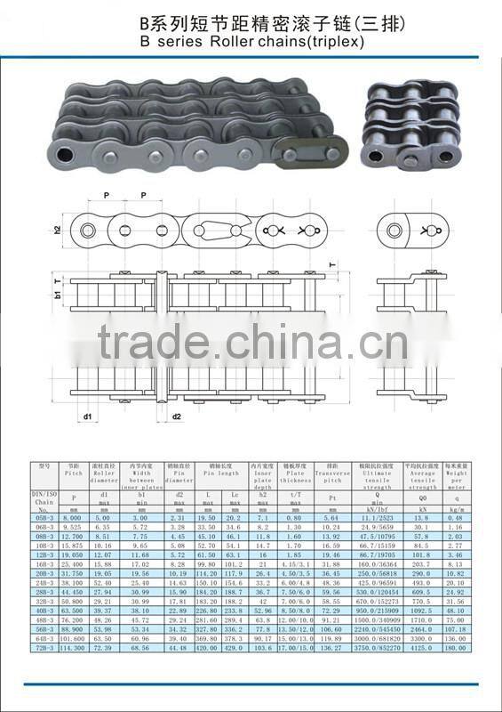 Triplex B series 24B industrial roller chain stainless steel chains