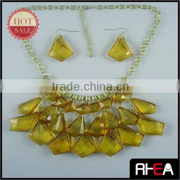 Handmade Craft Blue Acrylic Pendant Necklace and Earring Jewelry set