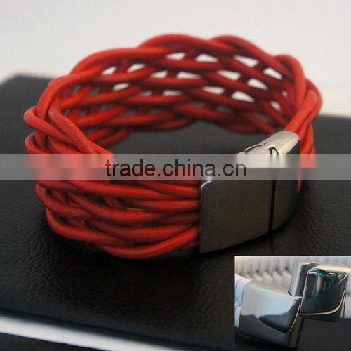 Hot sale braided genuine leather bracelet charm jewelry GB10203
