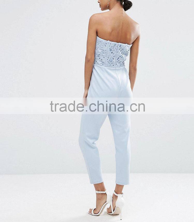 Oem trousers factory new design off shoulder shinny crochet lace ladies sexy jumpsuits 2016