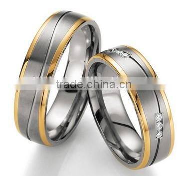 Men's and Women's Matte Light Weight grooves 18K yellow gold plated Titanium Promise Ring
