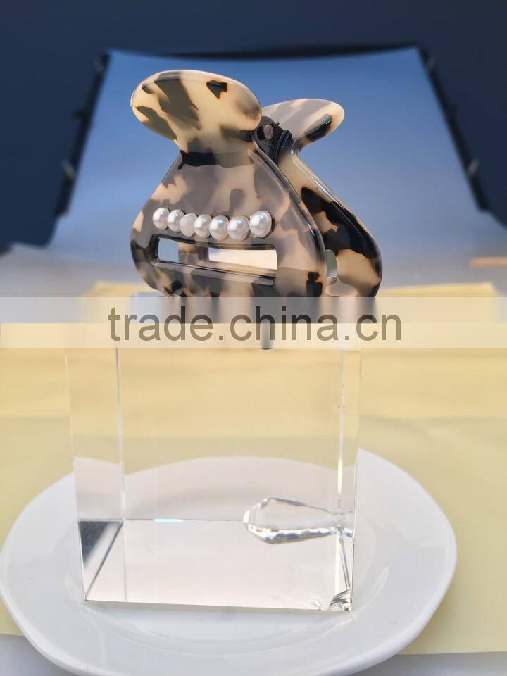 6 teeth handmade pearl decorative hair claw 2015 new design Hollow out magic clamps Chinese alibaba suppliers for fashion claws