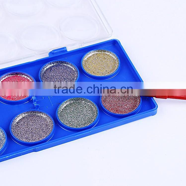 Professional 12 colors dry glitter water color cakes in color box,solid powder for watercolor painting