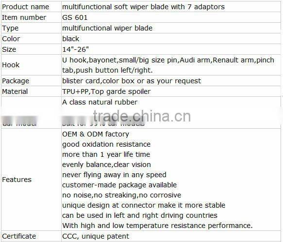 2016 Top Quality Wiper Blade/Windshield Bone Wiper Blades/Framless Wiper Blades Made In China