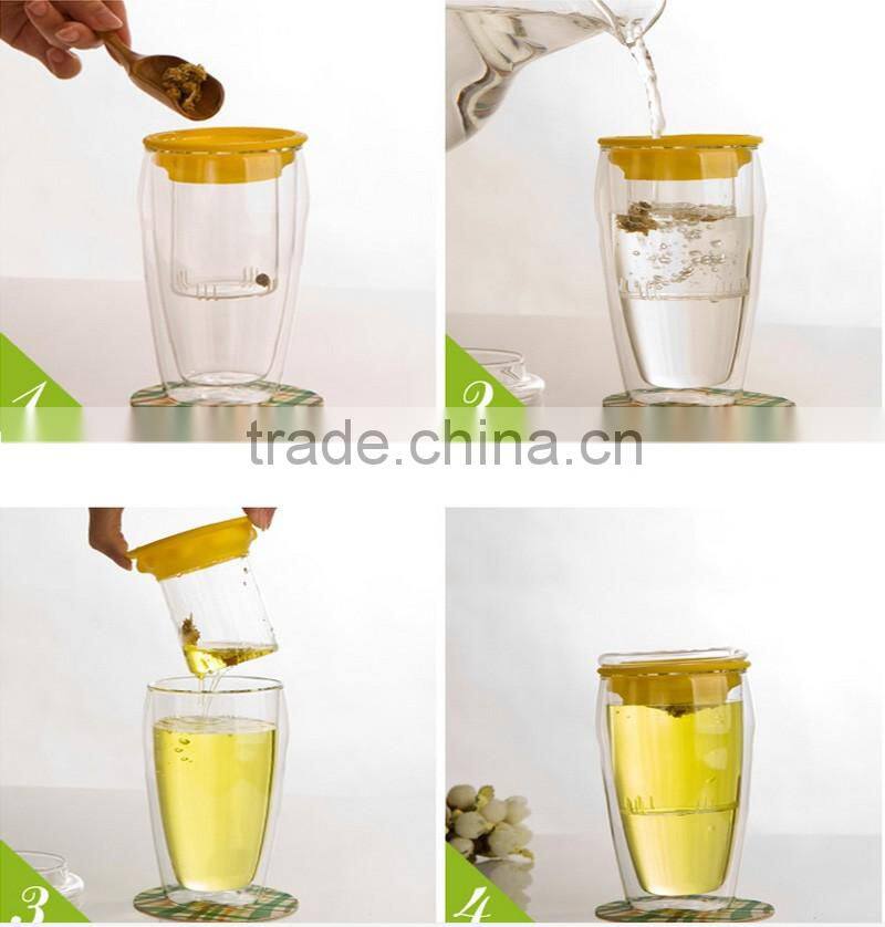 Portable double wall glass tea infuser bottle with tea strainer