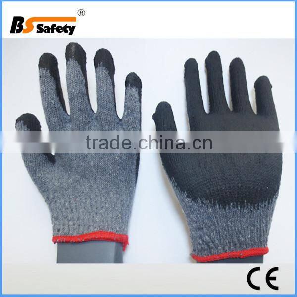cheap working safety gloves cotton with black Latex Rubber Coated