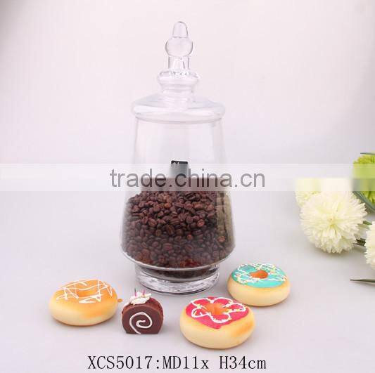 high clear blown glass canister with glass lid used for food