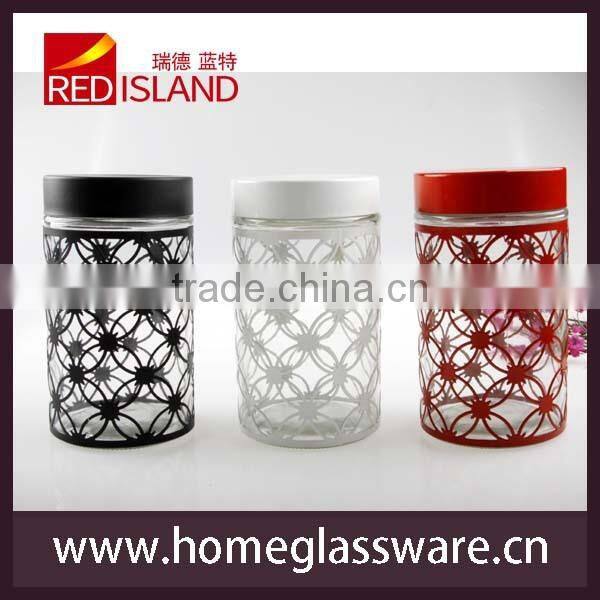 Metal surface food storage glass bottle