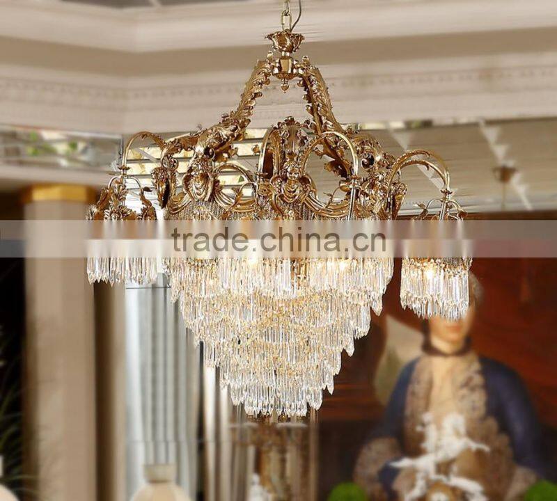 Rococo Style Crystal & Golden Brass Chandelier For Living Room Hotel Hall/ Elegant Crystal Chandelier Decorated Pendant Lamp