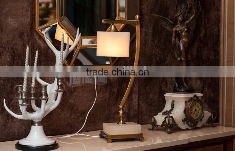 Square shape pendant design imported white jade body metal matching living room table lamp
