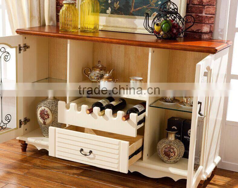Mediterranean style solid wood dining room white two doors sideboard