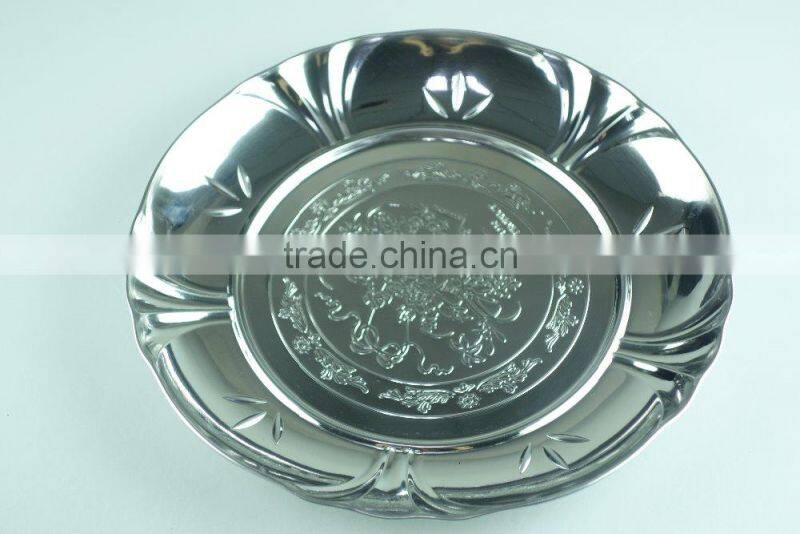 2015 hot selling multi size stainless steel decorative flower plate, dinner round plate with3 clour
