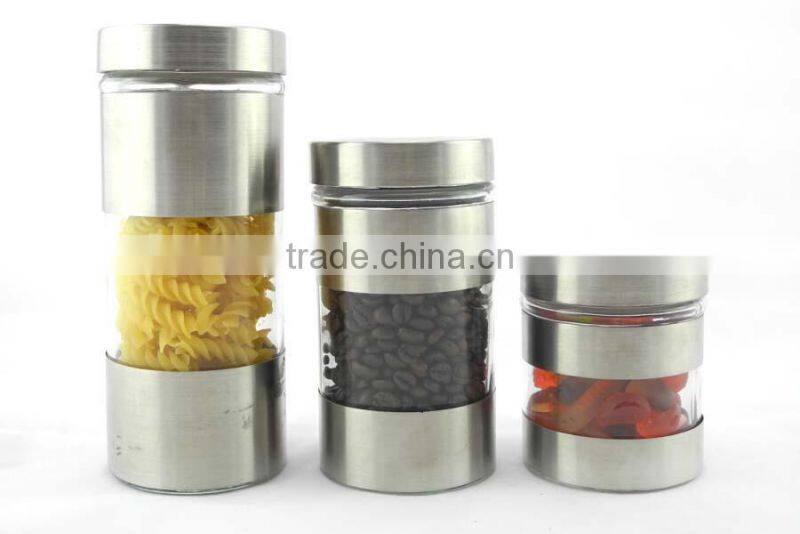 Hot sell stainless steel coating dry-food storage glass jar with lid