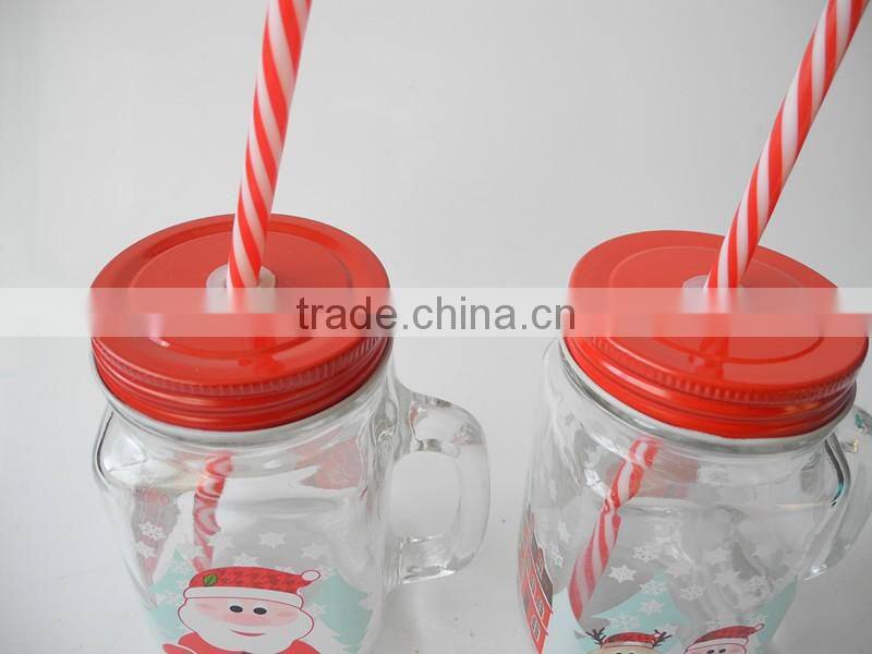 offset printing surface glass mason mug with christmas snowman decal and crown cap