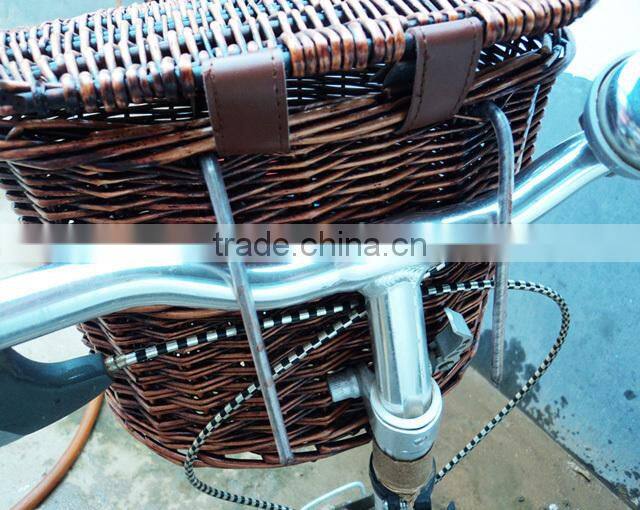 2015 cheap white bicycle wicker basket with lid