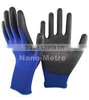 NMSAFETY half coated gloves navy nylon/ polyester coated black pu workplace safety gloves