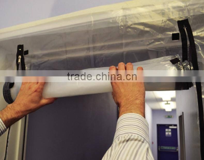 Plastic film protection and dust barrier zipper door