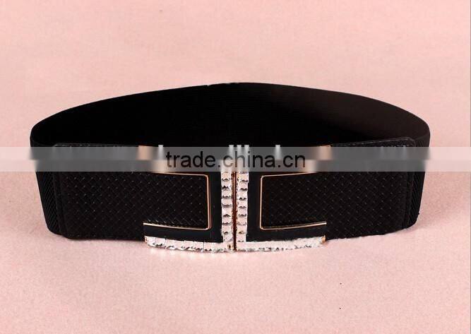 Wholesale C pattern alloy buckle sex women lady wide PU waist belt