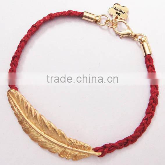 matta gold leaf charm handwoven wax cord bracelet customized charm friendship bracelet