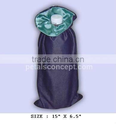 Denim wine bottle gift pouch with drawstring