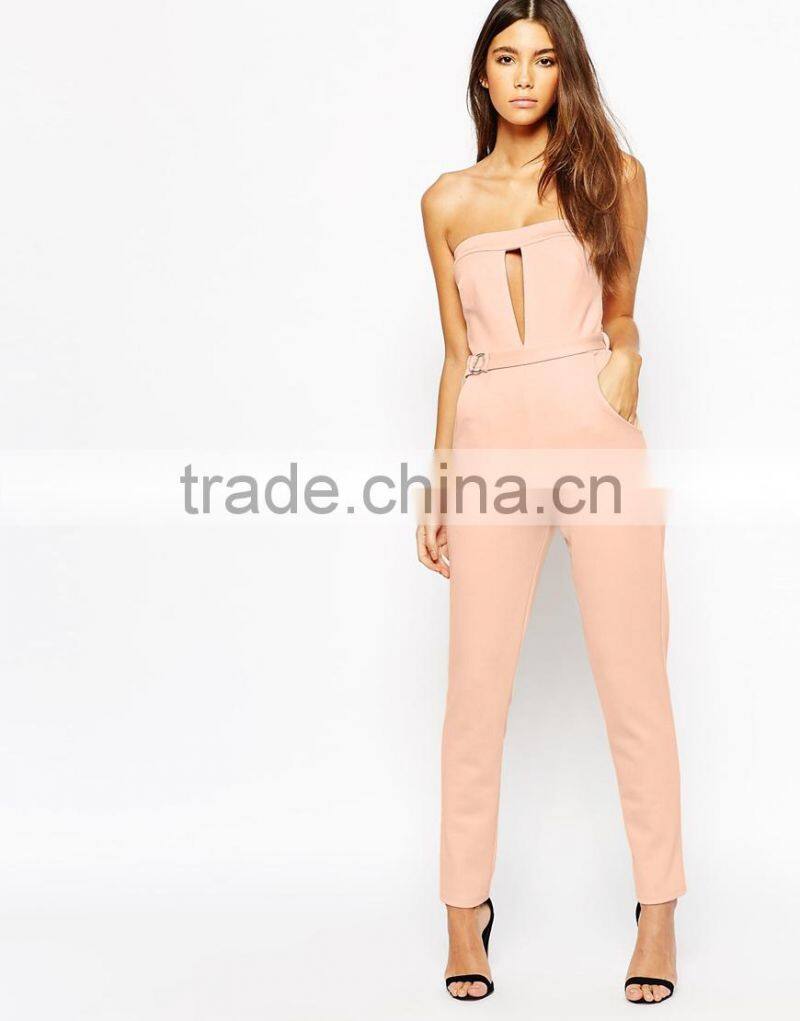 2015 fashionable hot sale OEM customized Plunge Catsuit With Metal Bar Detail