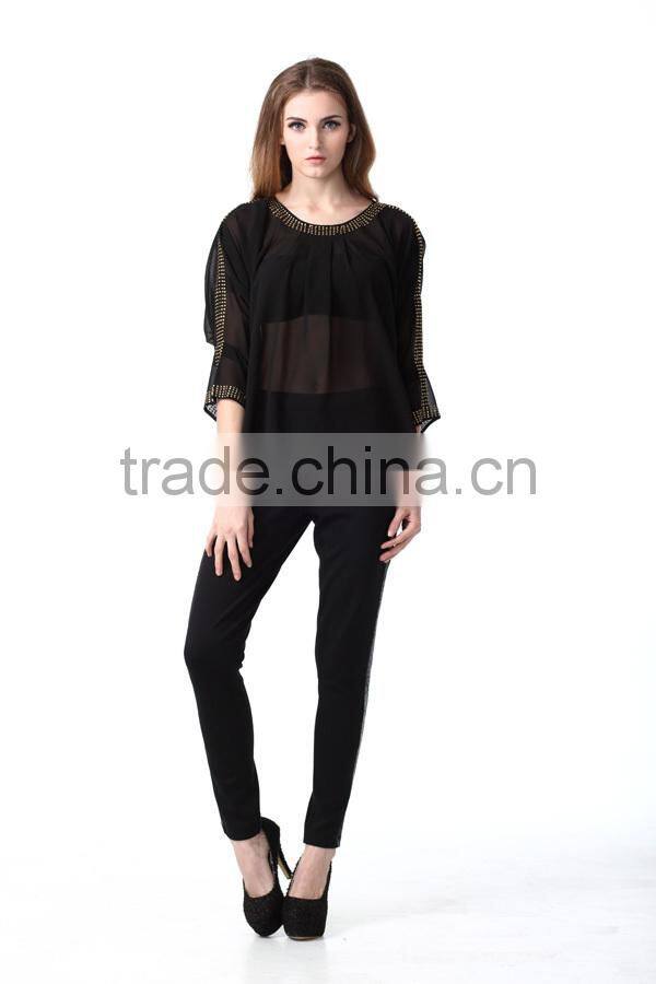 High Quality Fashion Embellished Tops Ladis Blouse