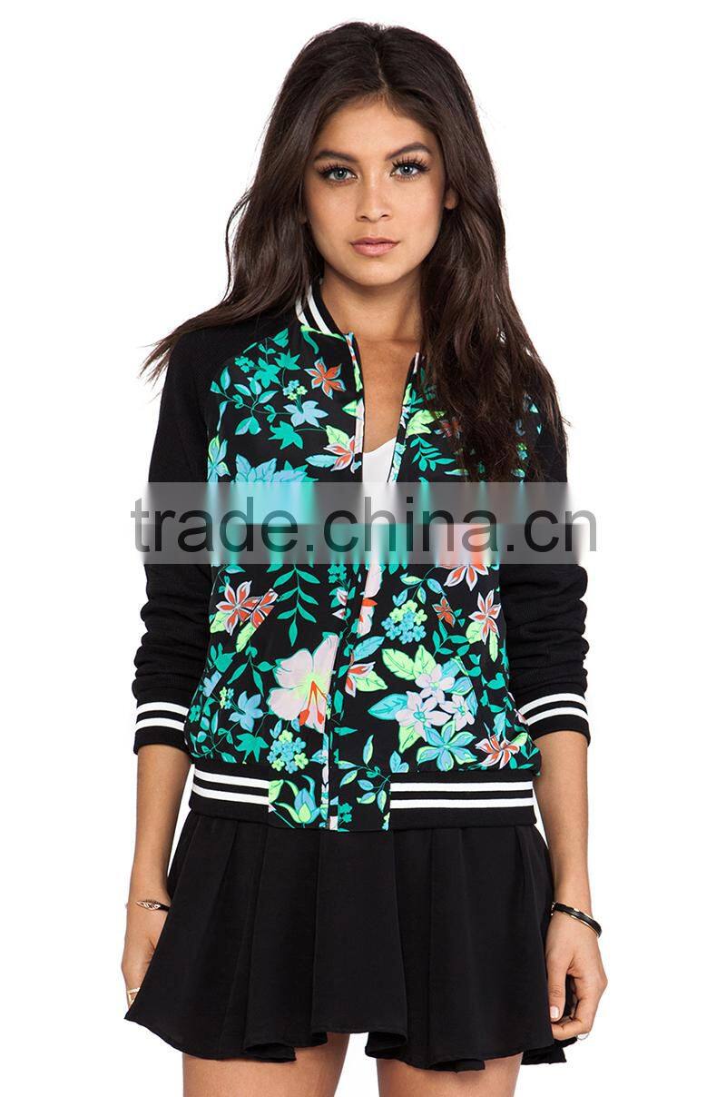 floral raglan sleeves jacket sublimation baseball women jacket