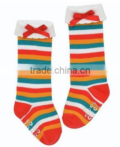 Stripe bow straight children knee-high socks cotton baby socks