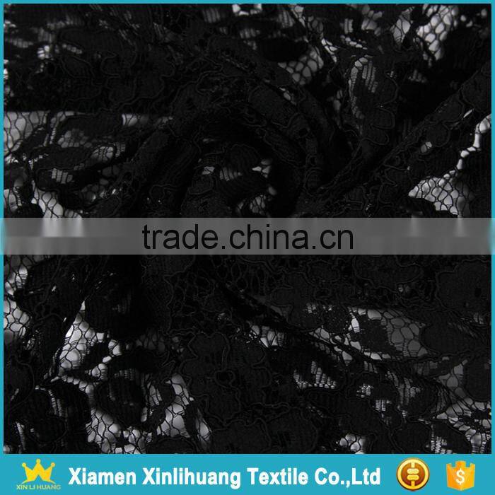 Hot Sale Water Soluble 3D Rose Flower Embroidered Black Lace Fabric for Dress