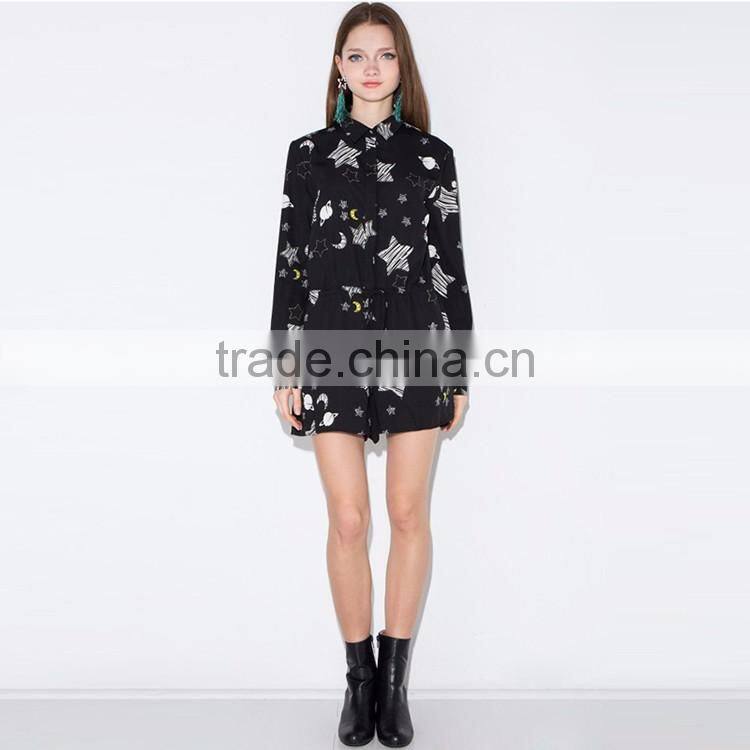 HAODUOYI Women Fashion Star Sky Printed Playsuits Slim Long Sleeve Jumpsuits