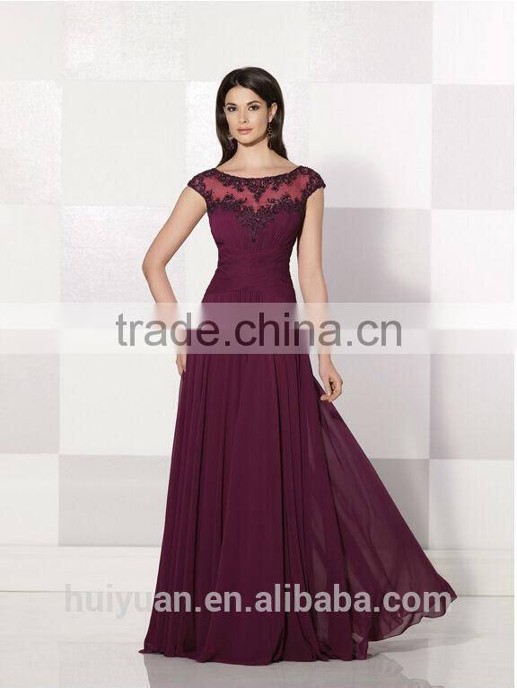 most fashion chiffon cap sleeve scoop neck full length beach dress